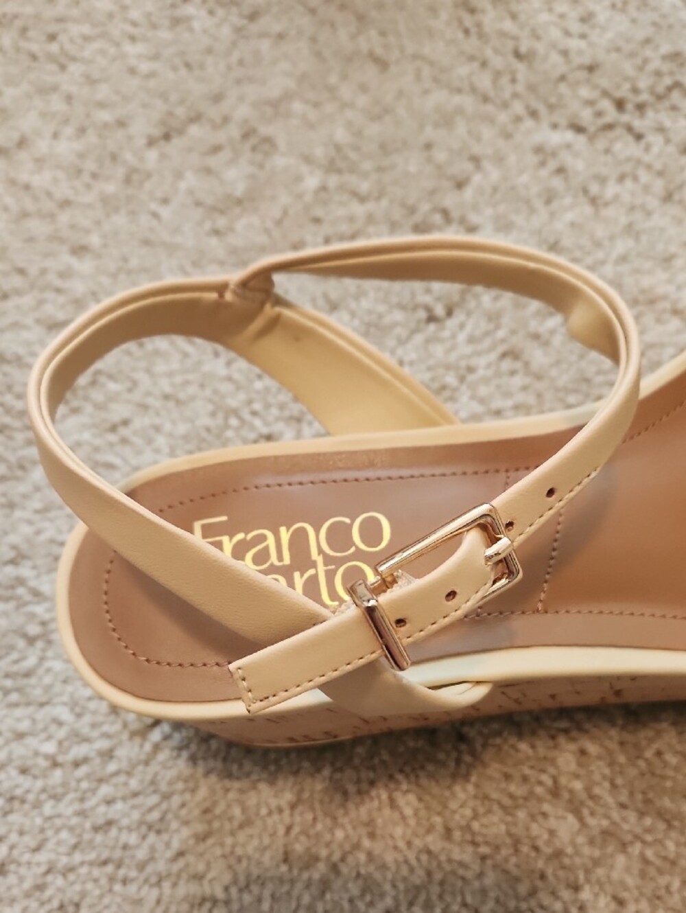 Franco Sarto Beige Crisscross Ankle-Strap Wedge Sandals - Picture 4 of 6